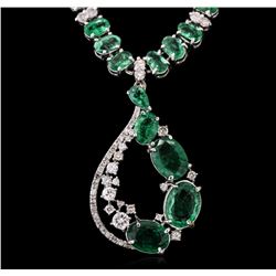 14KT White Gold 30.81ctw Emerald and Diamond Necklace