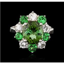 14KT White Gold 3.85ct Andalusite, Tsavorite and Topaz Ring