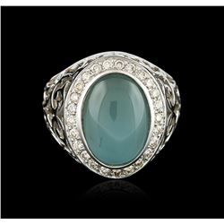 14KT White Gold 9.14ct Aquamarine and Diamond Ring