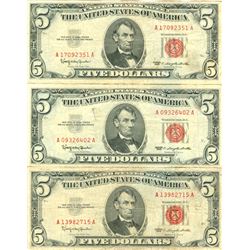 1963 $5 Red Seal Bill Lot of 3