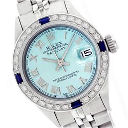 Rolex Stainless Steel Diamond and Sapphire DateJust Ladies Watch