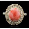 Image 1 : 14KT Yellow Gold 3.16ct Coral and Diamond Ring