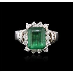 14KT White Gold 3.07ct Emerald and Diamond Ring