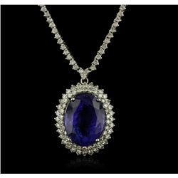 14KT White Gold 15.40ct GIA Certified Tanzanite and Diamond Necklace