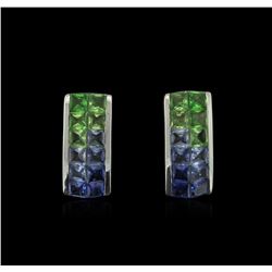 2.40ctw Blue and Green Sapphire Earrings - 14KT White Gold