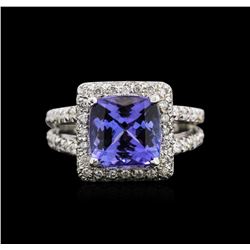 3.44ct Tanzanite and Diamond Ring - 14KT White Gold