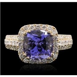 14KT Yellow Gold 3.71ct Tanzanite and Diamond Ring