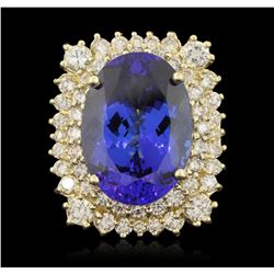 14KT Yellow Gold 22.93ct GIA Certified Tanzanite and Diamond Ring