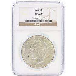 1922 NGC MS63 Peace Silver Dollar