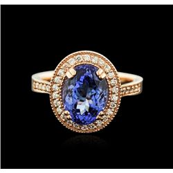 14KT Rose Gold 3.37ct Tanzanite and Diamond Ring