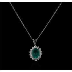 14KT White Gold 2.95ct Chrysoprase and Diamond Pendant With Chain