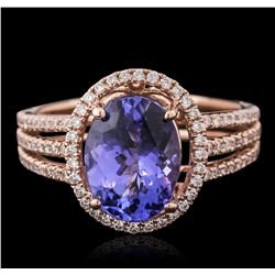 14KT Rose Gold 2.92ct Tanzanite and Diamond Ring