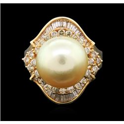 14KT Yellow Gold Pearl and Diamond Ring