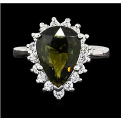 14KT White Gold 3.23ct Green Tourmaline and Diamond Ring