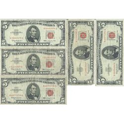 1963 $5 Red Seal Bill Lot of 5