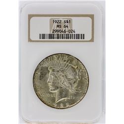 1922 NGC MS64 Peace Silver Dollar