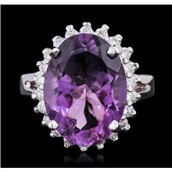 14KT White Gold 7.81ct Amethyst and Diamond Ring