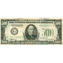 1934-A $500 Chicago FRN MULE Five Hundred Dollar Bill