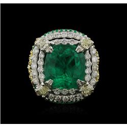 Two-Tone GIA Certified 10.34ctw Emerald and Diamond Ring