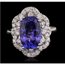 14KT White Gold 4.16ct Tanzanite and Diamond Ring