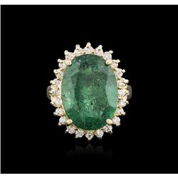 14KT Yellow Gold 9.11ct Emerald and Diamond Ring