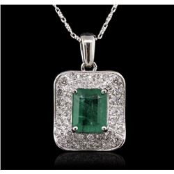 14KT White Gold 3.21ct Emerald and Diamond Pendant With Chain