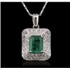 Image 1 : 14KT White Gold 3.21ct Emerald and Diamond Pendant With Chain