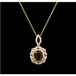 5.42ct Ruby and Diamond Pendant With Chain - 14KT Yellow Gold