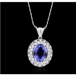 14KT White Gold 5.50ct Tanzanite and Diamond Pendant With Chain