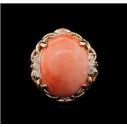 11.60ct Coral and Diamond Ring - 14KT Rose Gold