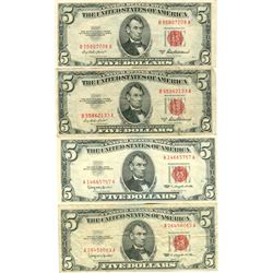 1963 $5 Red Seal Bill Lot of 4