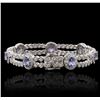 Image 2 : 14KT White Gold 5.81ctw Tanzanite and Diamond Bracelet