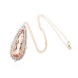 14KT Rose Gold GIA Certified 20.83ct Morganite and Diamond Pendant With Chain