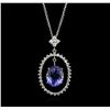 Image 2 : 14KT White Gold 3.89ct Tanzanite and Diamond Pendant With Chain