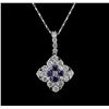 Image 2 : 14KT White Gold 0.46ctw Sapphire and Diamond Pendant With Chain