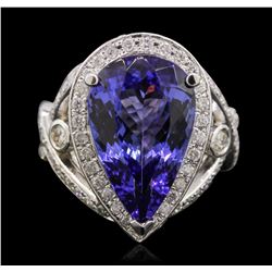 14KT White Gold 7.40ct GIA Certified Tanzanite and Diamond Ring