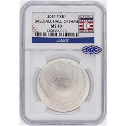 2014 Baseball HOF NGC Graded MS70 $1 Silver Coin Hall of Fame