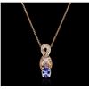 Image 2 : 14KT Rose Gold 0.72ct Tanzanite and Diamond Pendant With Chain
