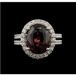 9.75ct Red Zircon and Diamond Ring - 14KT White Gold