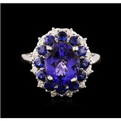 14KT White Gold 3.54ct Tanzanite, Sapphire and Diamond Ring