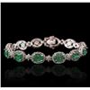 Image 1 : 14KT White Gold 10.60ctw Emerald and Diamond Bracelet
