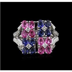 2.00ctw Multi Sapphire and Diamond Ring - 14KT White Gold