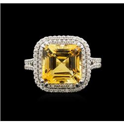 4.67ct Citrine and Diamond Ring - 14KT White Gold