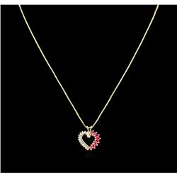 0.45ctw Ruby and Diamond Heart Pendant With Chain - 14KT Yellow Gold