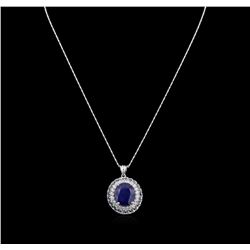 12.38ct Blue Sapphire and Diamond Pendant With Chain - 14KT White Gold