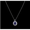 Image 1 : 12.38ct Blue Sapphire and Diamond Pendant With Chain - 14KT White Gold