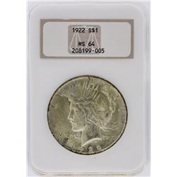 1922 NGC MS64 Peace Silver Dollar