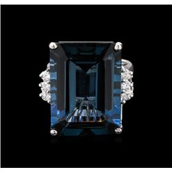 26.10ct Blue Topaz and Diamond Ring - 14KT White Gold