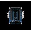 Image 1 : 26.10ct Blue Topaz and Diamond Ring - 14KT White Gold