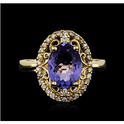 14KT Yellow Gold 2.45ct Tanzanite and Diamond Ring